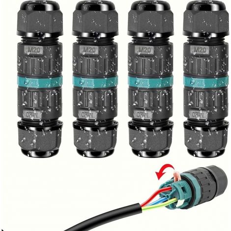 Wasserdichter Elektrischer Stecker Ip68 – Set Mit 4 – 3-poliger Anschluss Für Kabel Mit Ø 9 Bis 12 Mm – Wasser- Und Staubdicht