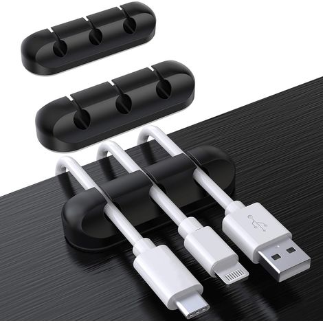 Kabelorganisator Büro Clips, Set Von 3 Kabelhaltern, Kabelorganisator, Kabelmanagement, Kabelaufbewahrung Für Usb-ladegeräte/mäuse/kopfhörer/pc, Schwarz 3 Löcher