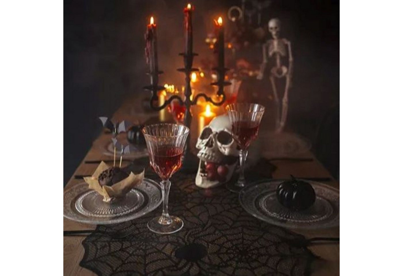 Dekorativer Tischläufer Schwarzes Spinnennetzmuster 185 X 45 Cm