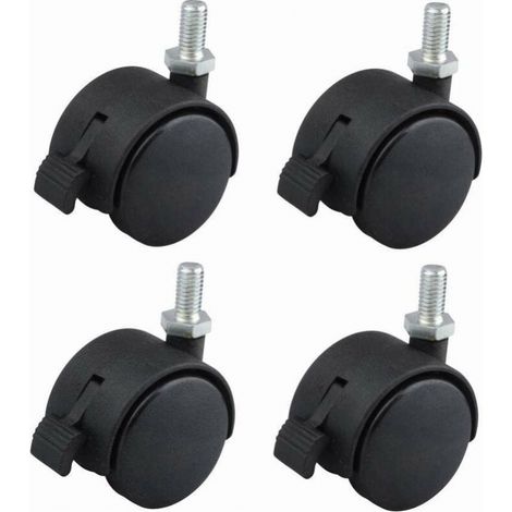 4 Stück Möbelrollen 40 Mm Schwenkbar Mit Bremse Schwarz Nylon Befestigung Durch Schraube M8x15 Tragfähigkeit 40 Kg / Rad