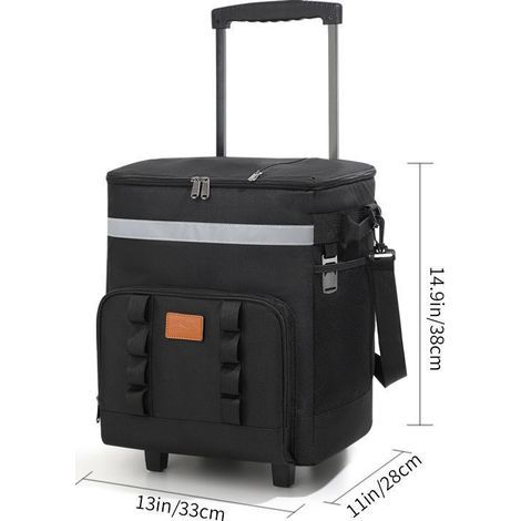 Isoliertasche Mit Rollen 35l - Reisekühlbox, Große Kapazität, Schwarz - Für Picknick, Camping, Auto