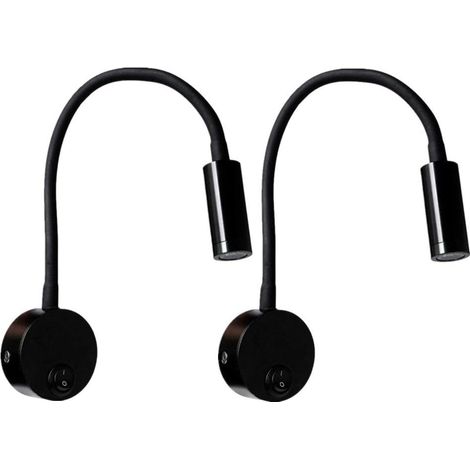 2 Stück Schwarze Wandleselampe 3w, Flexible Verstellbare Hals-aluminium-bürolampe, Nachttischlampe Mit Led-schalter, Augenfreundlich, 3000k