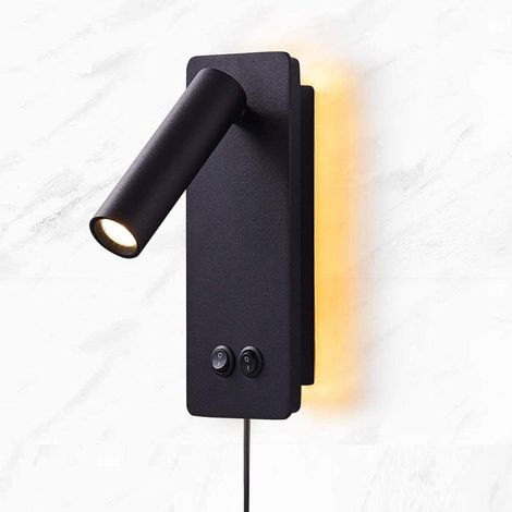 Wandleuchte Mit Led Für Das Schlafzimmer, Retrobeleuchtete Nachtwandleuchte, Wandleuchte Mit Warmem Licht 3w + 6w 3000k (schwarz)