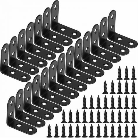 20 Stück Schwarze Winkelverbinder Für Rechte Winkel, L-förmige Metallwinkel Mit Schrauben Für Holz, Möbel, Schrankstützen, 40 X 40 X 17 Mm - Wandregal