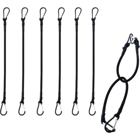 Set Aus 6 Flexiblen Gummihaken Mit Schwarzen Karabinern, Geeignet Für Gepäck, Camping, Vordächer Und Planen (30 Cm).