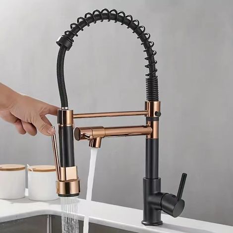Küchenarmatur Mit Ausziehbarem 2-strahl-mischbatterie, 360° Drehbar, Kalt- Und Warmwasser, Schwarz