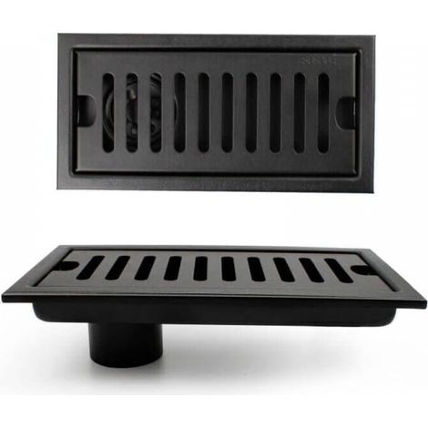 Grille Dusche, 20 X 10 Cm Rechteckiger Bodenablauf, Duschrinne, Schwarzer Bodenablauf Mit Edelstahlgitter, Geeignet Für Wc, Badezimmer, Küche, Balkon