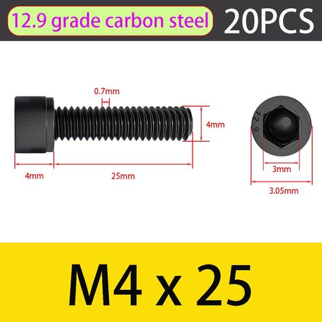 M4x25mm Zylinderschraube, Sechskantschrauben (packung Mit 20 Stück), Vollgewinde-schrauben Aus Kohlenstoffstahl, Zylinderschraube Mit Innensechskant