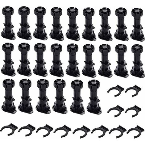 Pieds D'Armoire 24 Pièces, Pieds De Meubles, Pieds De Meubles Réglables, Base Avec Clips Pour Meubles, Armoires Et Canapés (80 Mm-100 Mm)