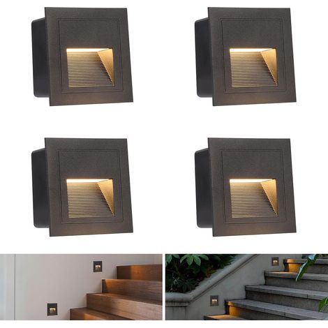 4er-set Led-einbaustrahler Für Treppen, Warmweiß 3000k, 3w, Schwarz, Für Innenbereich