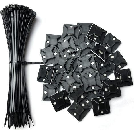 100 Stück Selbstklebende Kabelbinderhalter, 25 Mm X 25 Mm, Schwarz, Selbstklebend, Kunststoffhalter Für Kabelbinder, 100 Kostenlose Kabelbinder Von 150 Mm