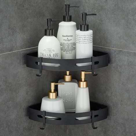 2er-set Eck-duschständer Aus Metall Ohne Bohren, Mit 2 Haken Für Das Badezimmer, Rostfreier Halter (schwarz)