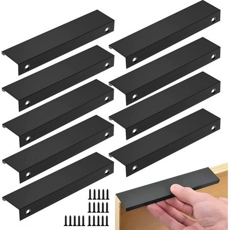 10er Set Schwarze Möbelgriff - Unsichtbarer Küchenmöbelgriff Schwarz - Möbelgriff Schwarz Matt Aus Aluminiumlegierung, Bohrabstand 96mm, 10 Stück Griffe + 20 Schrauben