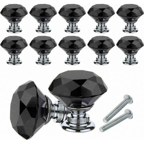 Möbelknopf Aus Kristall, 10 Stück Kristall-knopfgriffe In Diamantform, 30 Mm Möbel-, Schrank- Und Schubladengriff Mit Schrauben Für Zuhause, Büro, Kommode, Küche Und Mehr (schwarz)