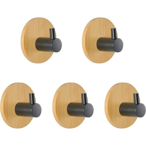 Klebende Holz-haken, 5 Stück Klebende Türhaken, Schwarz, Bambus-handtuchhalter, Klebende Haken Für Büro-, Küchen- Und Badezimmer-türen