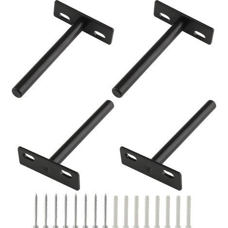 Set Aus 4 Schwimmenden Regalträgern, 4 Zoll, Robuste Verdeckte Wandhalterungen Für Schwimmende Holzregale, Schwarz – Wandregal