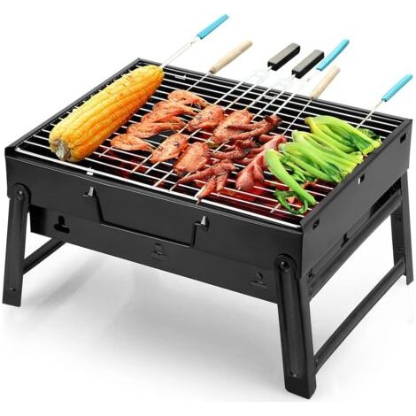 Barbecue Charbon, Tragbarer Kleiner Tisch-grill Aus Kohle, Faltbar Mit 2 Edelstahl-clip-grills Für Außenbereich/camping/picknick