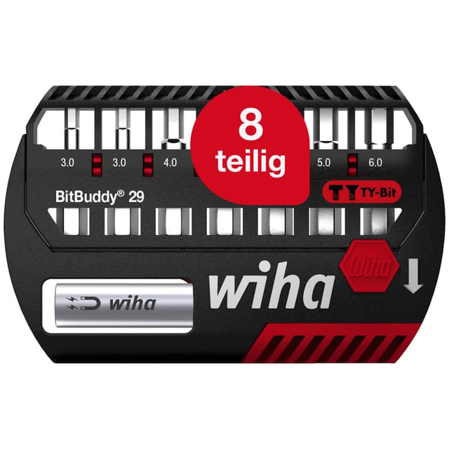 Bit Set BitBuddy 8-tlg. i TY-Bit 29 mm i Sechskant 1/4' C6,3 i magnetischer Bithalter i Impact- und Schlagschraubergeeignet (42135) - Wiha