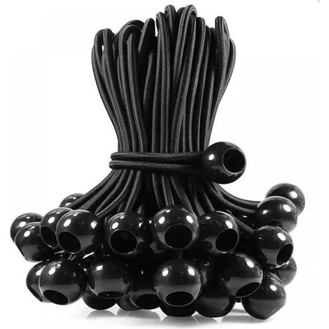 Pack Mit 50 Schwarzen Elastischen Spannern Von 200 Mm, Elastisches Band Mit Kugel, Dehnbare Elastische Kugeln Für Zelte, Planen, Banner Und Abdeckungen