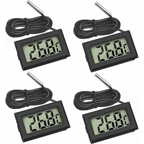 (4x Noir) Mini Digital Lcd Thermometer Temperatur Mit Temperatursensor Sonde Tester Für Kühlschrank Gefrierschrank Aquarium