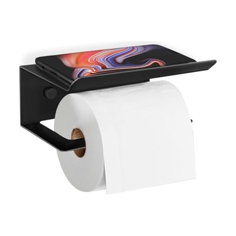 Toilettenpapierhalter Schwarz Ohne Bohren, Wandmontage Selbstklebend, Toilettenpapierhalter Aus Edelstahl Mit Ablage, Modernes Wc-zubehör Für Das Badezimmer