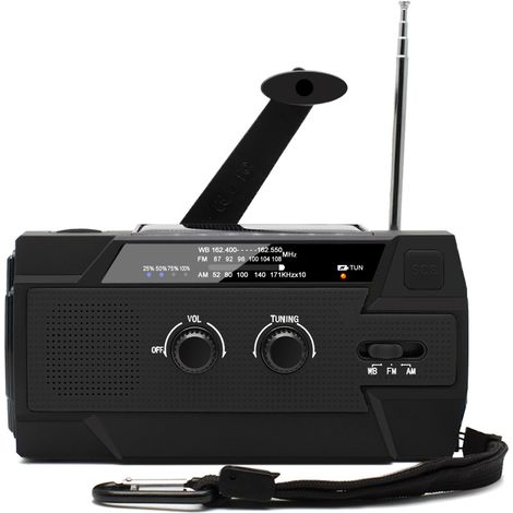 Solarbetriebene Kurbelradio Dynamo Wiederaufladbar Mit Am/fm/wb Integrierter Wiederaufladbarer Batterie 4000mah 4 Modi Led Taschenlampe Sos-alarm Für Notfälle Im Freien, Schwarz
