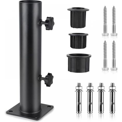 Schirmständer, Schirmrohr, Verstellbarer Metall-schirmständer Mit 3 Pvc-reduzierringen (32/38/48 Mm), Rohr Für Schirmständer Mit 8 Stahlspikes, Schwarz
