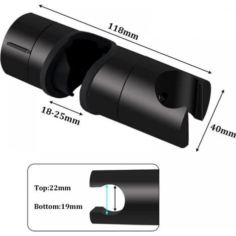 Universeller Duschhalter Schwarz Für Duschstangen Von 18 Bis 25 Mm, Verstärkter Duschkopfhalter Aus Massivem Abs, Matt Schwarz