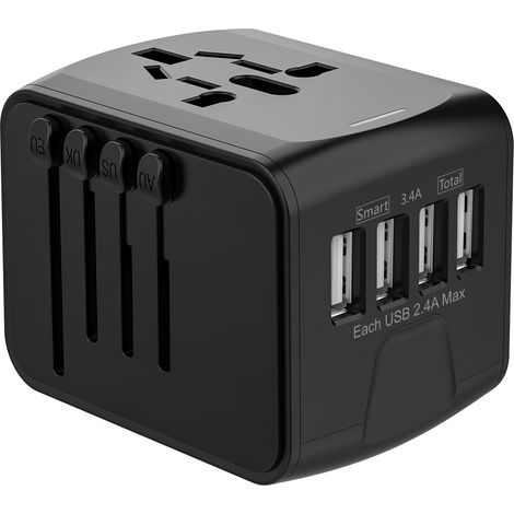 Reiseadapter, Universal-steckdosenadapter Mit 4 Usb-ports Und Ac-steckdose, Steckdosenadapter Von Frankreich Nach Usa, Uk, Deutschland, Thailand, Italien, Australien, China Und Japan, Schwarz