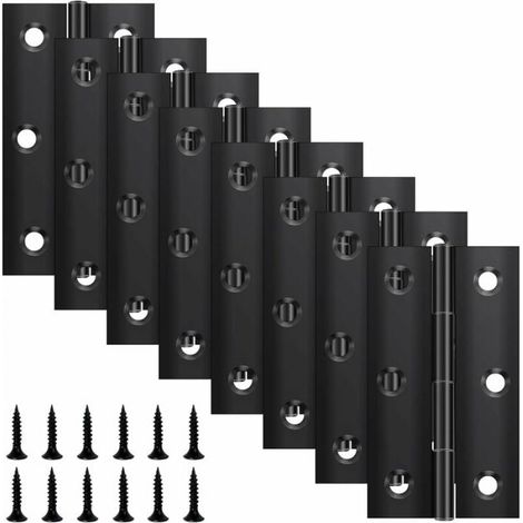 8er-set Klapp-scharniere 68 Mm × 38 Mm, Scharnier Aus Schwarzem Edelstahl, Piano-scharnier, Kleines Scharnier, Türscharnier Für Türen, Fenster Und Schränke Mit 48 Schrauben
