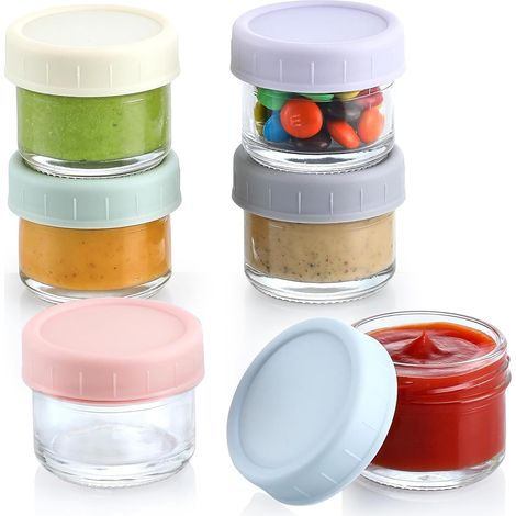 Set Aus 6 Kleinen Glasbehältern Mit Luftdichten Deckeln, 50 Ml, Aufbewahrungsboxen Für Lebensmittel Zum Aufbewahren Von Saucen Und Dips, Mikrowellen- Und Spülmaschinenfest, Geeignet Für Picknick Und M