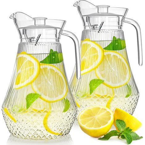 2er-set Durchsichtige Acrylkrüge Mit 1,4 L Fassungsvermögen, Mit Deckel Und Ausguss, Eistee-karaffe Für Kühlschrank, Saft, Sangria, Limonade, Hitzebeständig, Bruchsicher, San