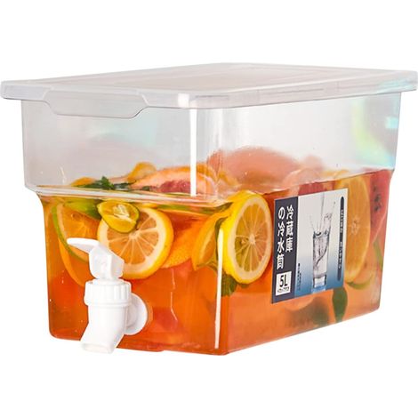 Kühlschrank, 5l Wasserspender Mit Deckel, Getränkeverteiler Mit Hahn, Saftspender Aus Kunststoff, Kalte Teekanne Für Limonade, Fruchtsaft, Cocktails, Party