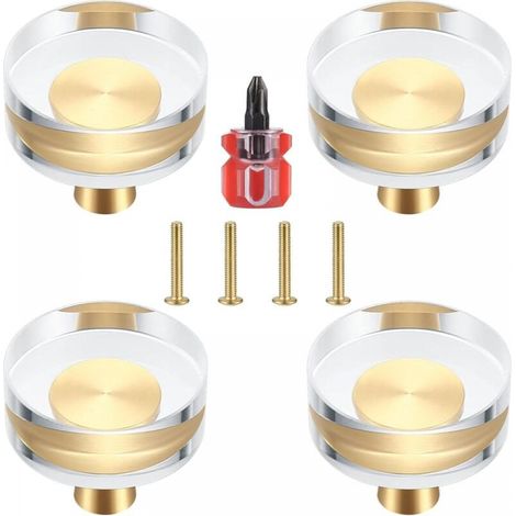 4er-set Transparente Kristall- Und Messing-türklinken Für Schränke, Schubladen, Kleiderschränke Und Möbel – 30x27 Mm