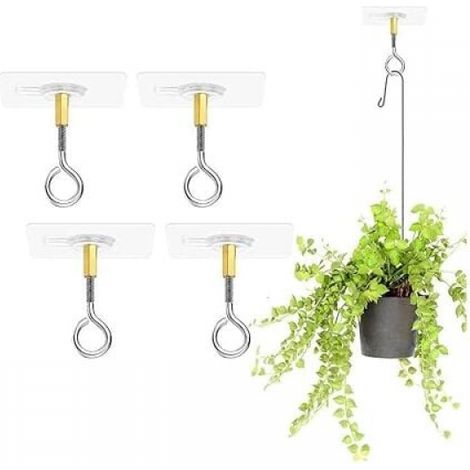 4er-set Selbstklebende Deckenhaken, Ohne Bohren, Zum Aufhängen Von Pflanzen, Mit Edelstahl-deckenhaken, Haftende Deckenhaken, Belastbar Bis 5 Kg