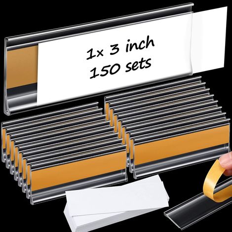 Set Aus 150 Selbstklebenden Etikettenhaltern (3 X 1 Zoll) Mit Papiereinlagen, Transparent Für Regale In Supermärkten Und Bibliotheken.