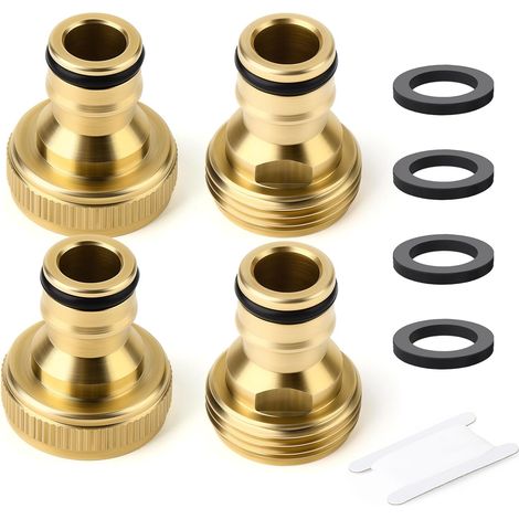4-teiliges 3/4"-ght-set Aus Messing Mit Gewinde, Männlich Und Weiblich, Schnellverbinder Für Schlauch, Wasseranschluss Leicht Zu Verbinden, Mit Klebeband Und Gummidichtungen