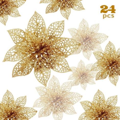 Weihnachtssterne, 24 Funkelnde Weihnachtssterne, Hohle Funkelnde Weihnachtssterne, Weihnachtsstern-kunstblumen Für Den Weihnachtsbaum, Goldene Dekoration, Ornament, Dekoration Für Hochzeit, Party Und