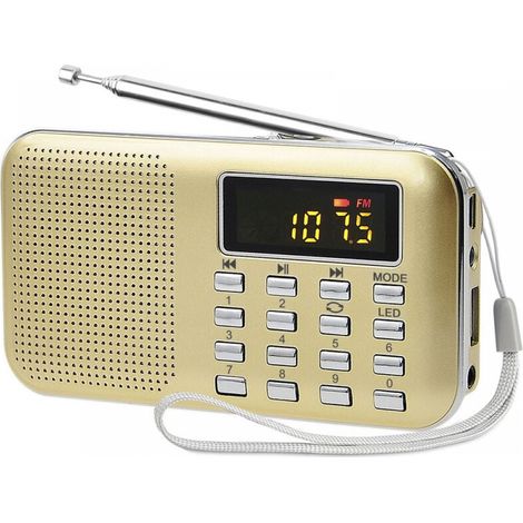 Tragbares Radio, Fm- Und Am-radio Mit Batterie- Und Netzbetrieb, Mp3, Lautsprecher, Unterstützt Tf-karte/usb, Taschenlampe, Geeignet (gold)