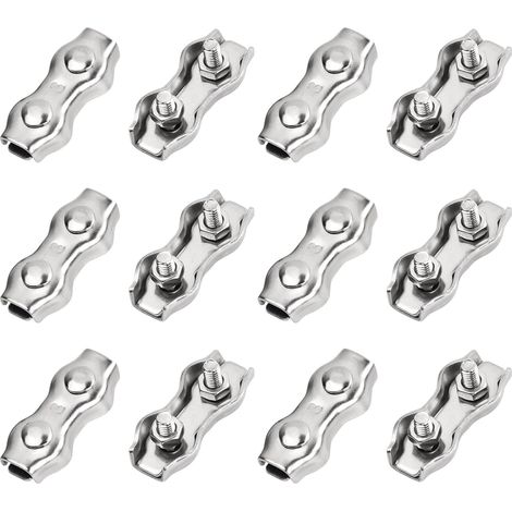 12 Stück Edelstahl-seilklemmen, M3 Kabelklemmen, Doppelseil-klemme Aus Stahl, Seilklemme Zur Befestigung Von Wäscheleine, Drahtseil, Rasenmäher Und 3 Mm Stahlseil