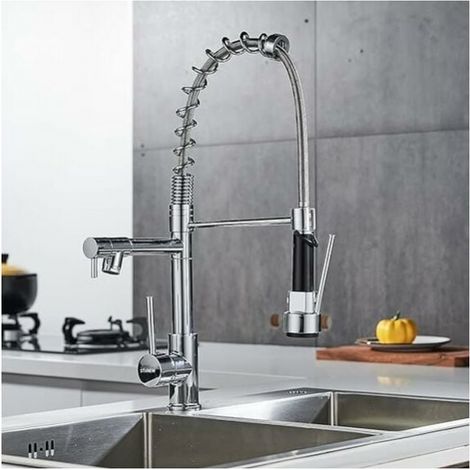 Drehbarer 360°-küchenarmatur, Chrom-küchenarmatur Aus Messing, Zwei-strahl-küchenmischer Mit Flexiblem Strahl In Silber