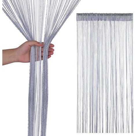 Rideau À Pampilles En Cordon Pailleté, Séparateur De Pièce, Rideau À Pampilles Fin Pour Porte, Fenêtre, Décoration Intérieure, Événement, 200 Cm X 100 Cm - Argent