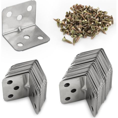Set Aus 50 Winkelverbindern Aus Edelstahl – 90°-möbelwinkel – Metallische L-befestigung Zum Verschrauben Für Holzregale – 36
