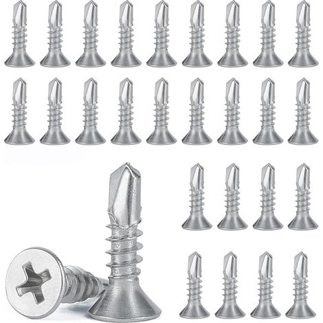 150 Stück 4,2 X 16 Mm Blechschrauben Mit Selbstschneidendem Gewinde, Selbstbohrende Metallschrauben Aus Edelstahl 410, Mit Flachkopf Und Kreuzschlitz (phillips), Für Metall, Holz, Möbel Und Elektroger
