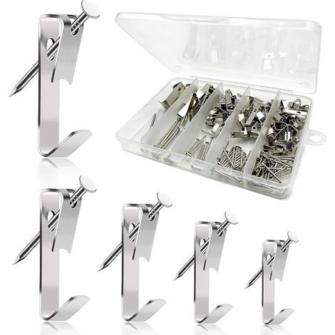 120-teiliges Set Für Haken An Bilderrahmen, Aufhänger-set Für Bilder, Wandhaken Zur Befestigung Von Bilderrahmen, Spiegeln Und Kunstwerken (5 Größen, Silber)
