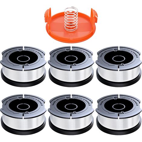 6 Ersatzspulen Für Fadenmäher, Kompatibel Mit Black & Decker, Ø 1,65 Mm, Mit 10 M Mähfaden, Enthält 6 Ersatzspulen, 1 Ersatzdeckel Und 1 Ersatzfeder