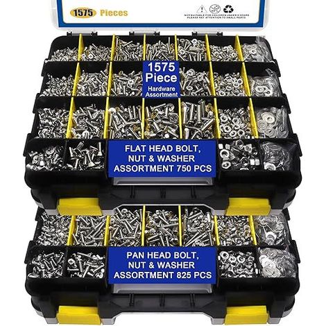 Kit Mit 1575 Schrauben Und Muttern Aus Edelstahl 304 – Flachkopfschrauben Mit Kreuzschlitz – Rostbeständig – Doppelseitige Aufbewahrungsbox