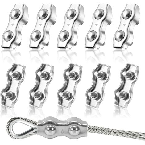 Duplex Clips Serre-câbles M4 Pince De Câble En Acier Inoxydable 304 Pour Fixe 4mm Câble Métalliques Cordes À Linge Voiles De Soleil 8 Pièces