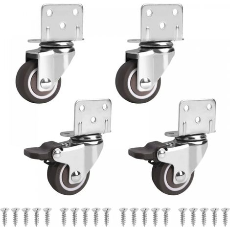Set Aus 4 Drehbaren Möbelrollen, Davon 2 Mit Bremse, 32 Mm Kleine Möbelrollen - 360-grad-drehung, Tragfähigkeit 60 Kg, Kleine Drehbare Möbelrollen, Berce