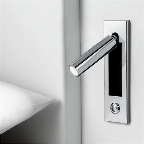 Wandleuchte, Moderne Wandleuchte, Led-innenwandleuchte Für Den Nachttisch, Einbau-leseleuchte Mit Druckknopf (chrom)